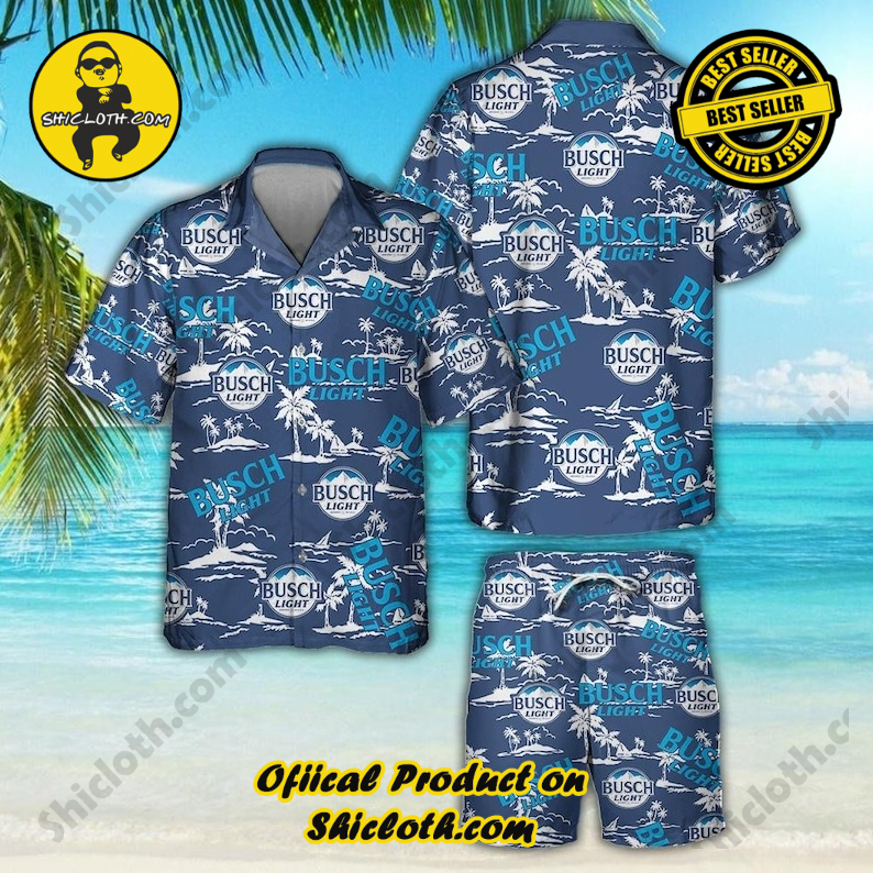 Busch Light Beer Palm Tree Blue Hawaiian Shirt