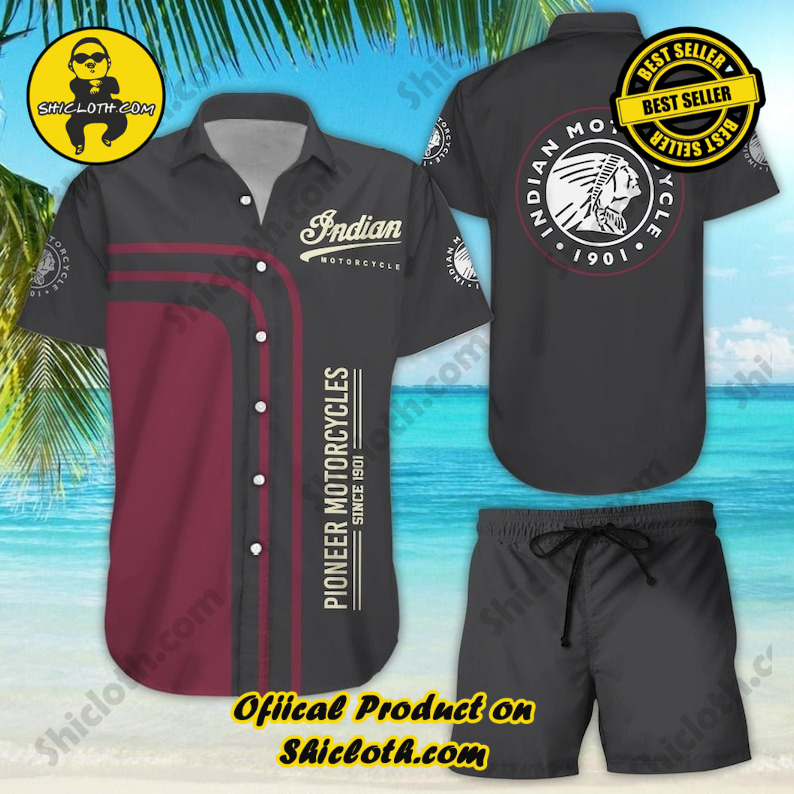Idian Motocycle Pioneer Motorcycles Since 1901 Black Hawaiian Shirt