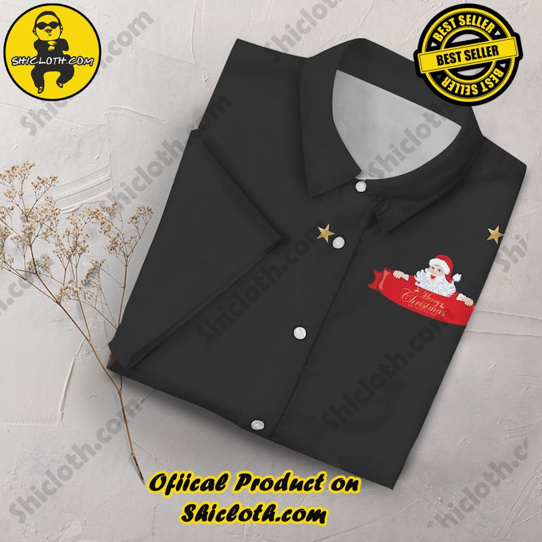 Bamboo Cay Peekaboo Santa Floral Black Hawaiian Shirt 3 Bamboo Cay Peekaboo Santa Floral Black Hawaiian Shirt - Image 3