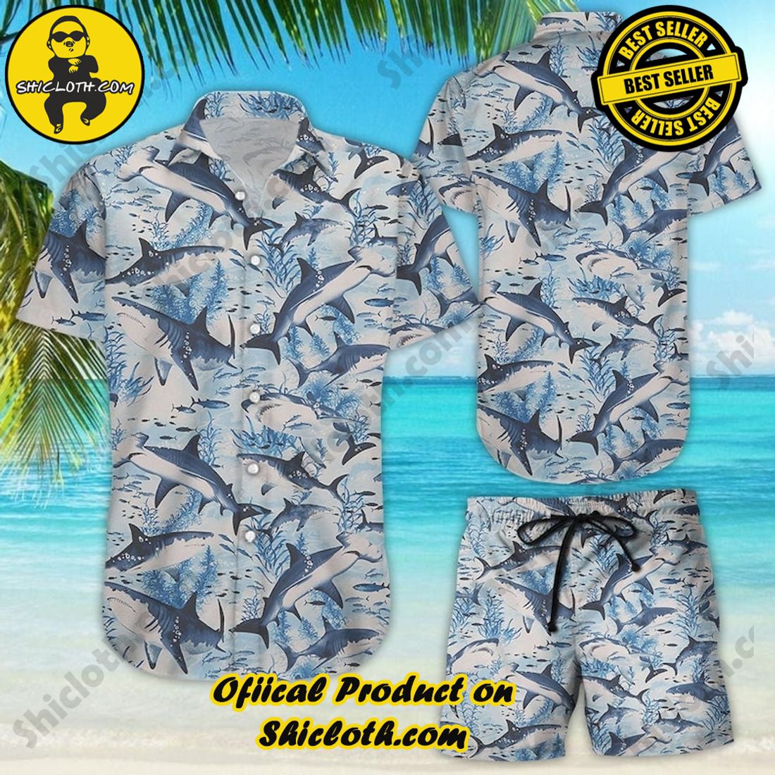 Blue Swimming Sharks Hawaiian Shirt