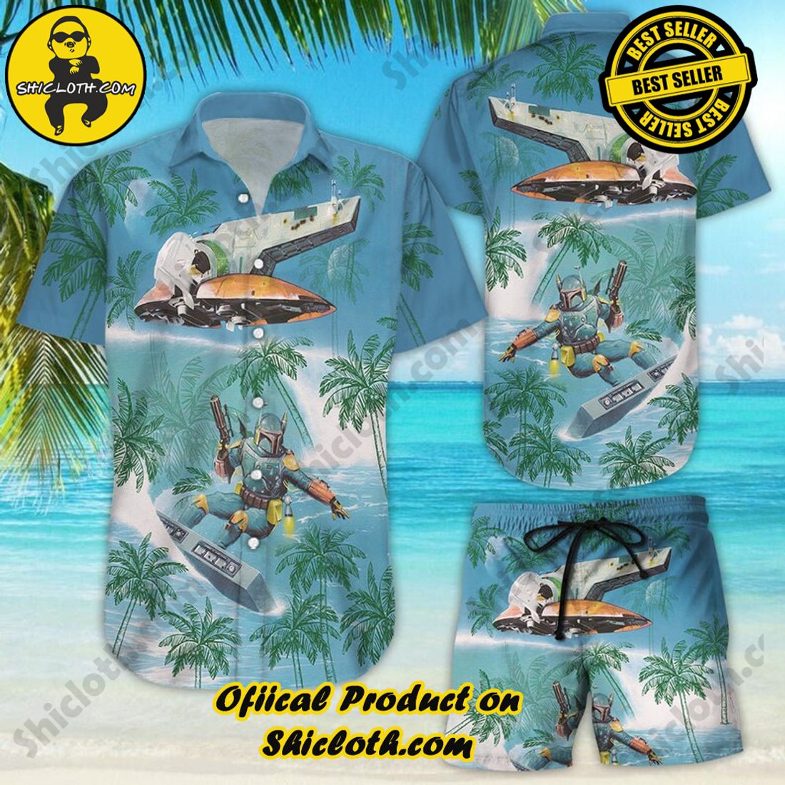 Boba Fett Surf Star Wars Palm Tree Green Hawaiian Shirt