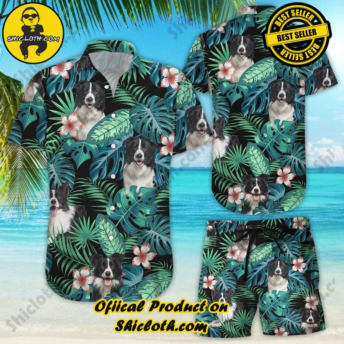 Border Collie Floral Tropial Hawaiian Shirt