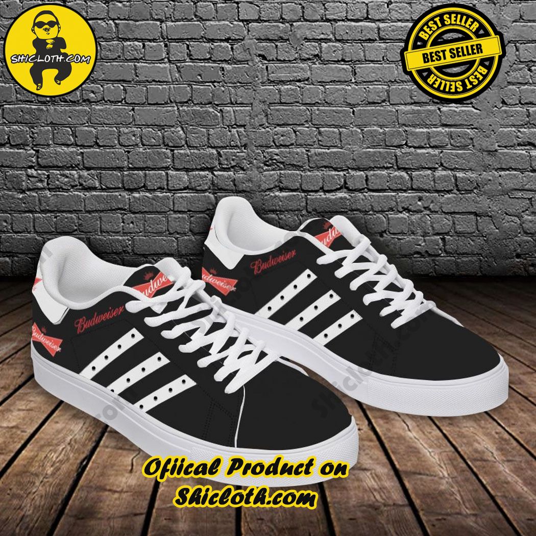 Best seller Stan Smith Shoes in Shicloth Store. Click here to buy !! 4 Budweiser Black White Stripes Stan Smith Shoes