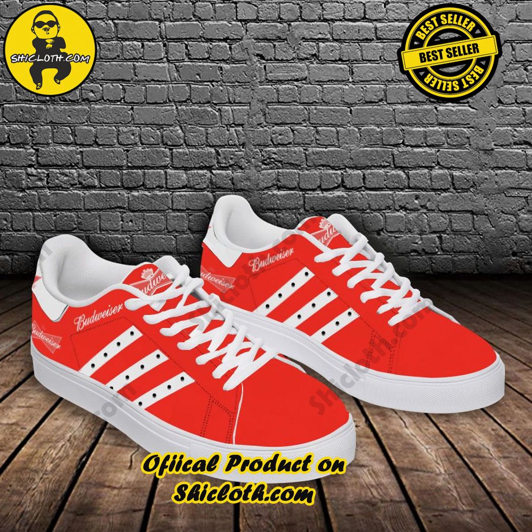 Best seller Stan Smith Shoes in Shicloth Store. Click here to buy !! 5 Budweiser Red White Stan Smith Shoes