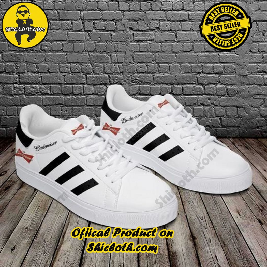 Best seller Stan Smith Shoes in Shicloth Store. Click here to buy !! 6 Budweiser White Black Stripes Stan Smith Shoes
