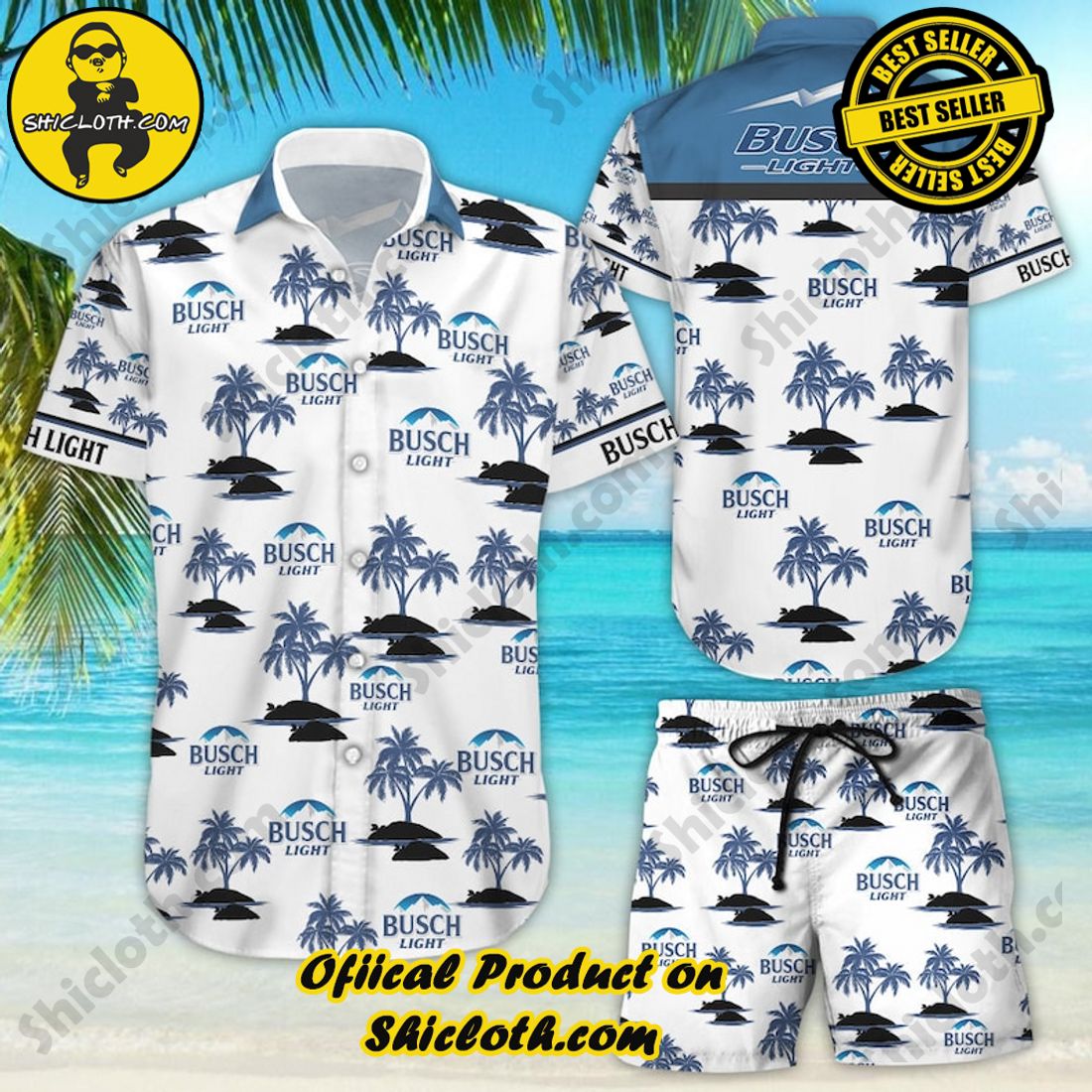 Busch Light Beer Palm Tree Aloha Hawaiian Shirt
