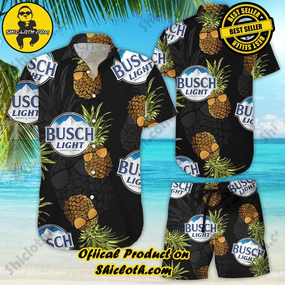 Busch Light Beer Pineapple Black Yellow Hawaiian Shirt