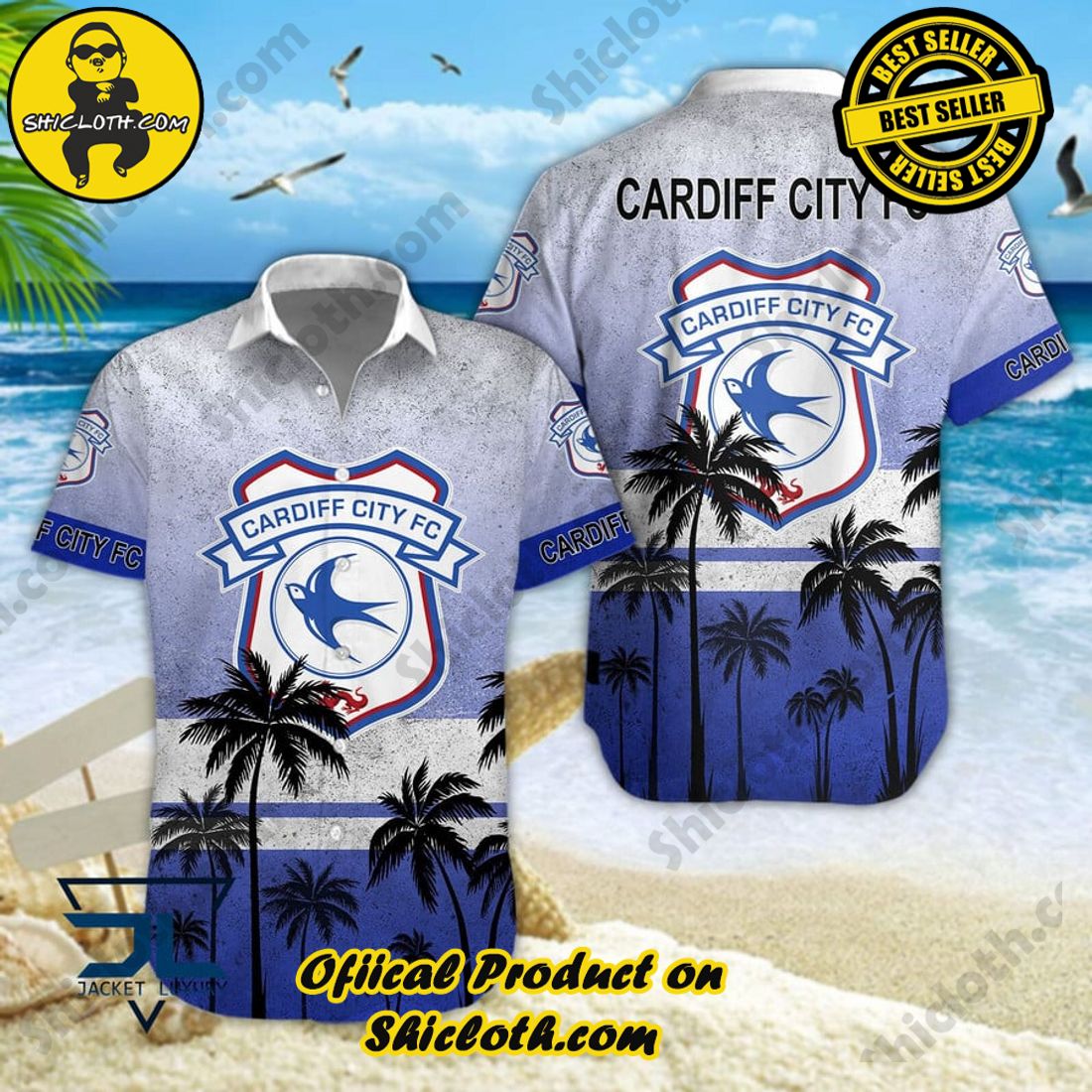 Cardiff City FC EFL Palm Tree Aloha Hawaiian Shirt