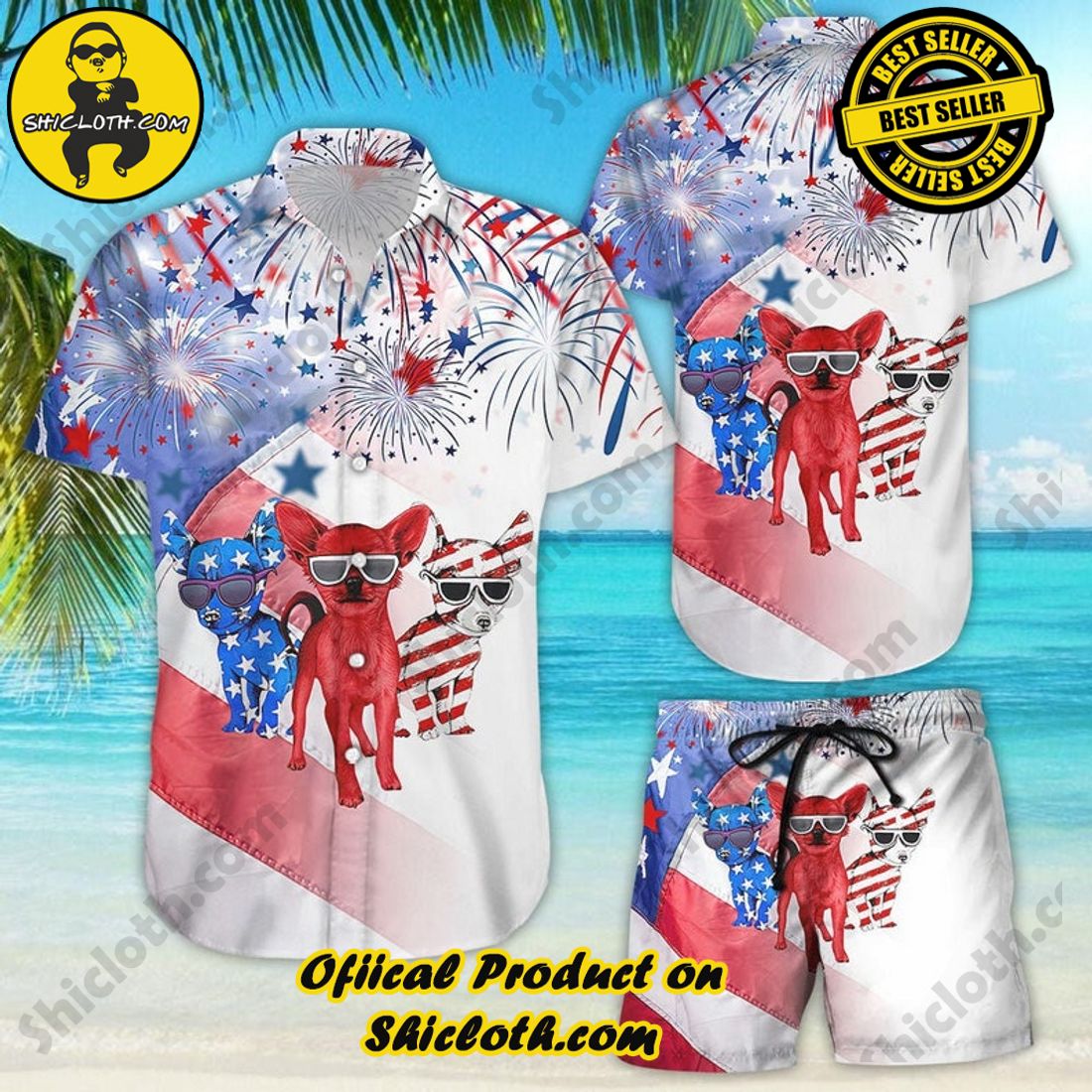 Chihuahua With Firework Aloha Hawaiian Shirt