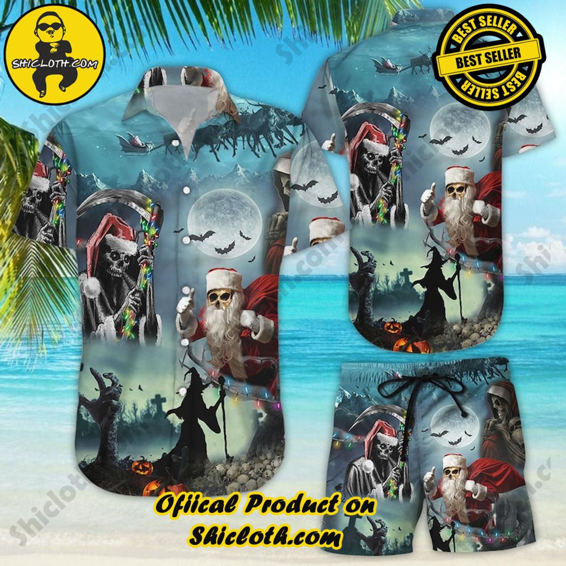 Christmas Santa Claus Skull Hawalloween Horror Hawaiian Shirt