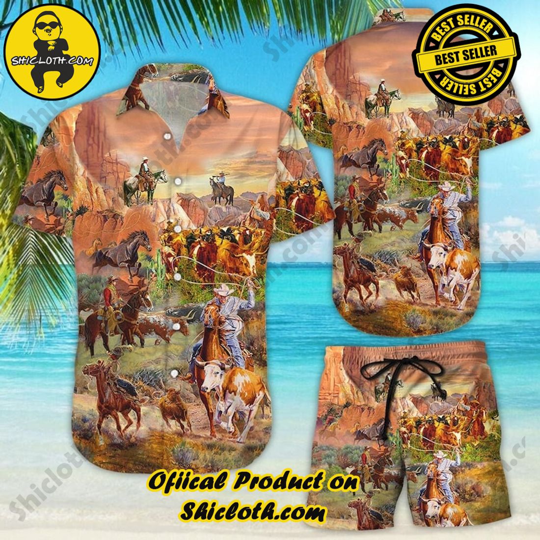 Cowboy Riding Horse Vintage Hawaiian Shirt