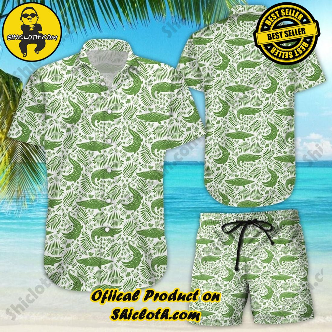 Crocodile Tropical Green Hawaiian Shirt