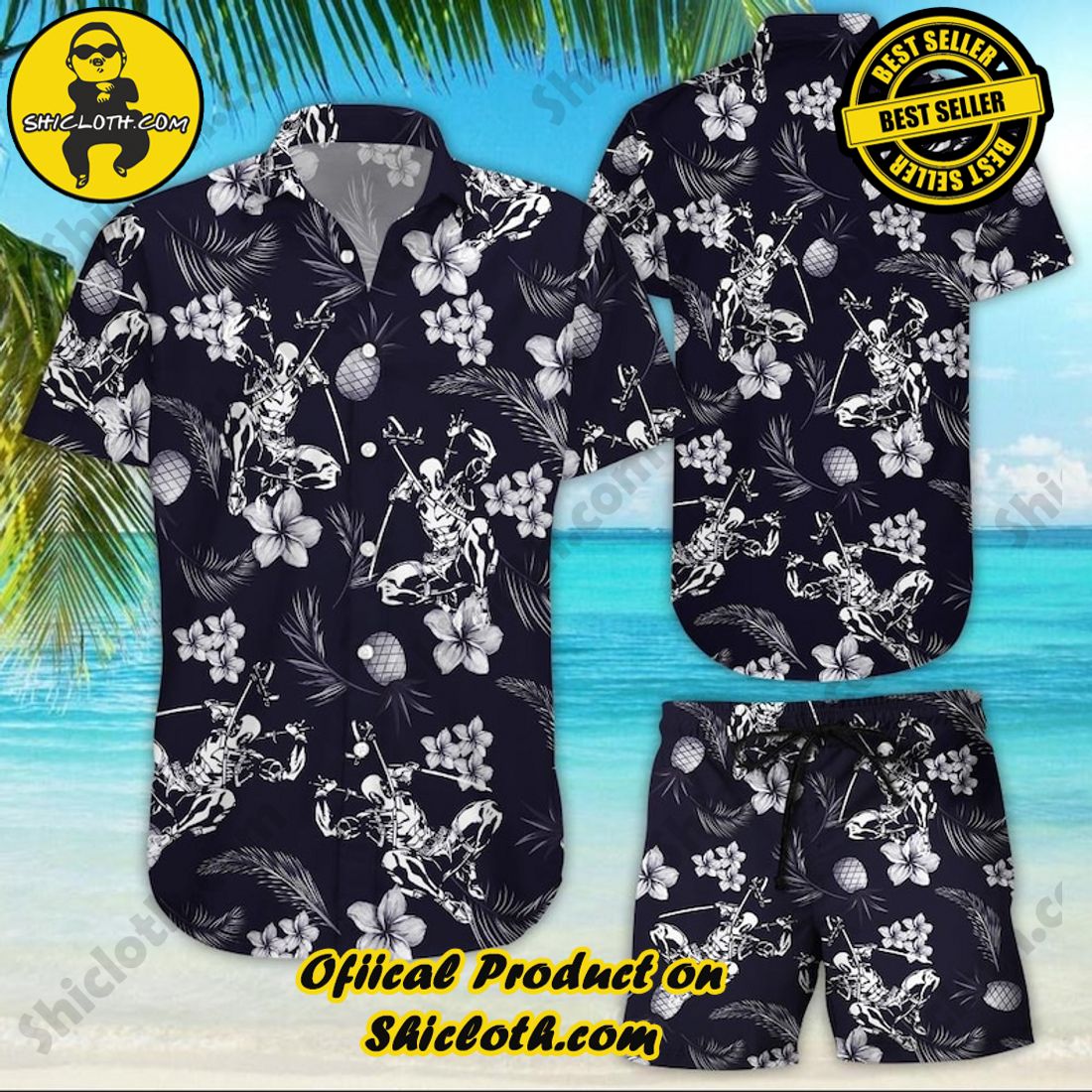 Deadpool Marvel Floral Aloha Black Hawaiian Shirt