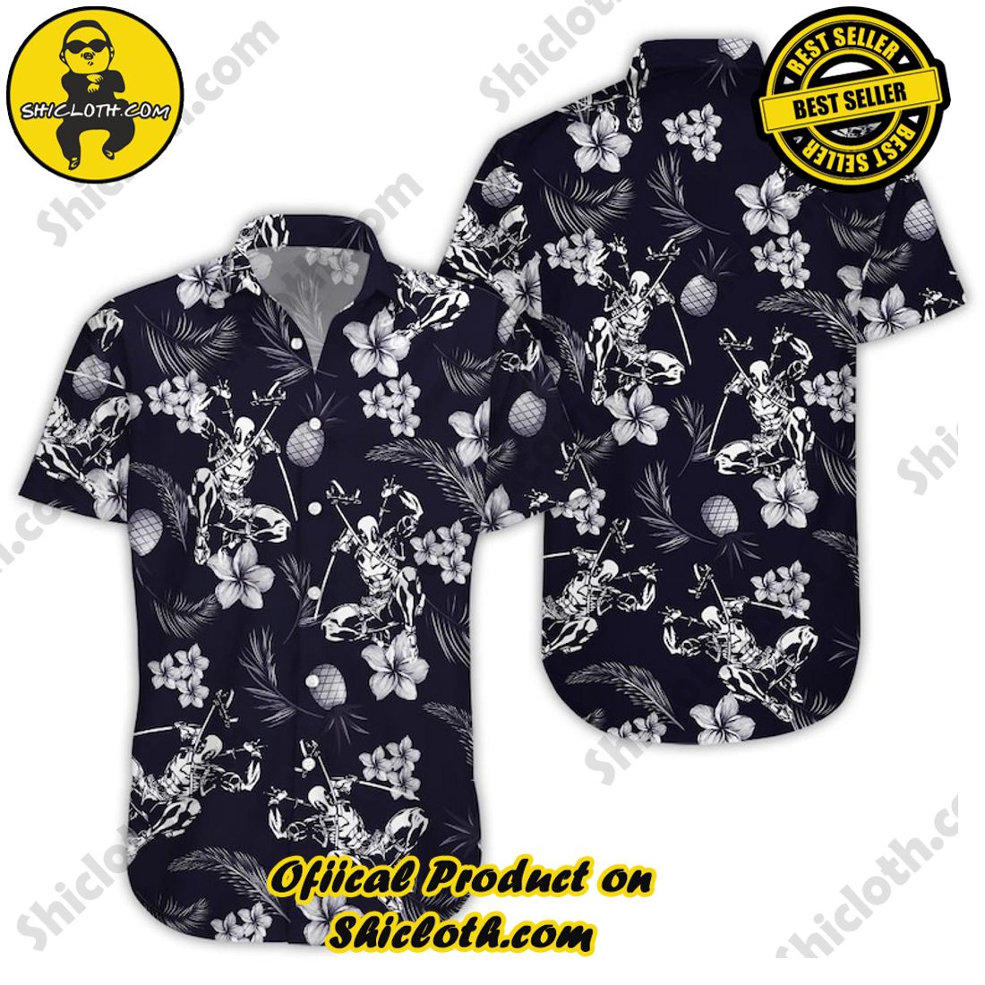 Deadpool Marvel Floral Aloha Black Hawaiian Shirt 4 Deadpool Marvel Floral Aloha Black Hawaiian Shirt - Image 4