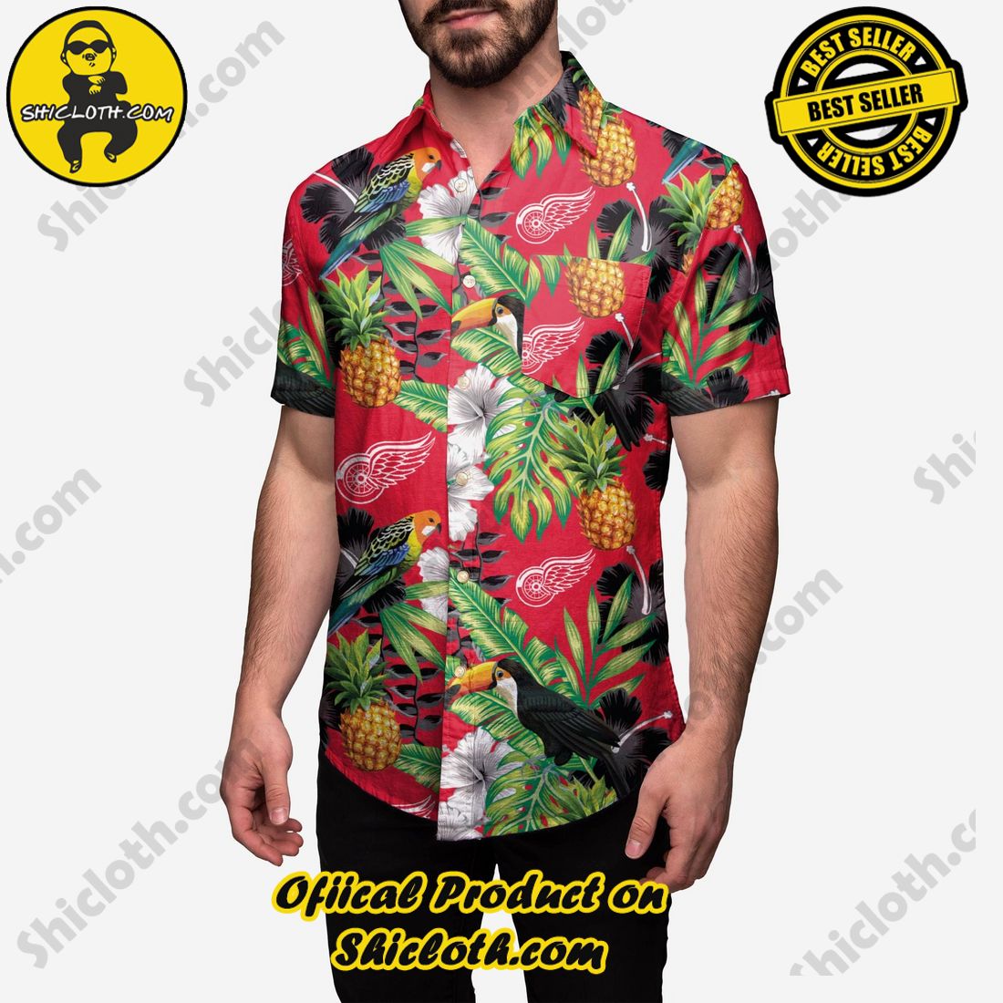 Best Seller Hawaiian Shirt And Short in Shicloth !!! Buy it now 6 Detroit Red Wings Floral Button Up Shirt