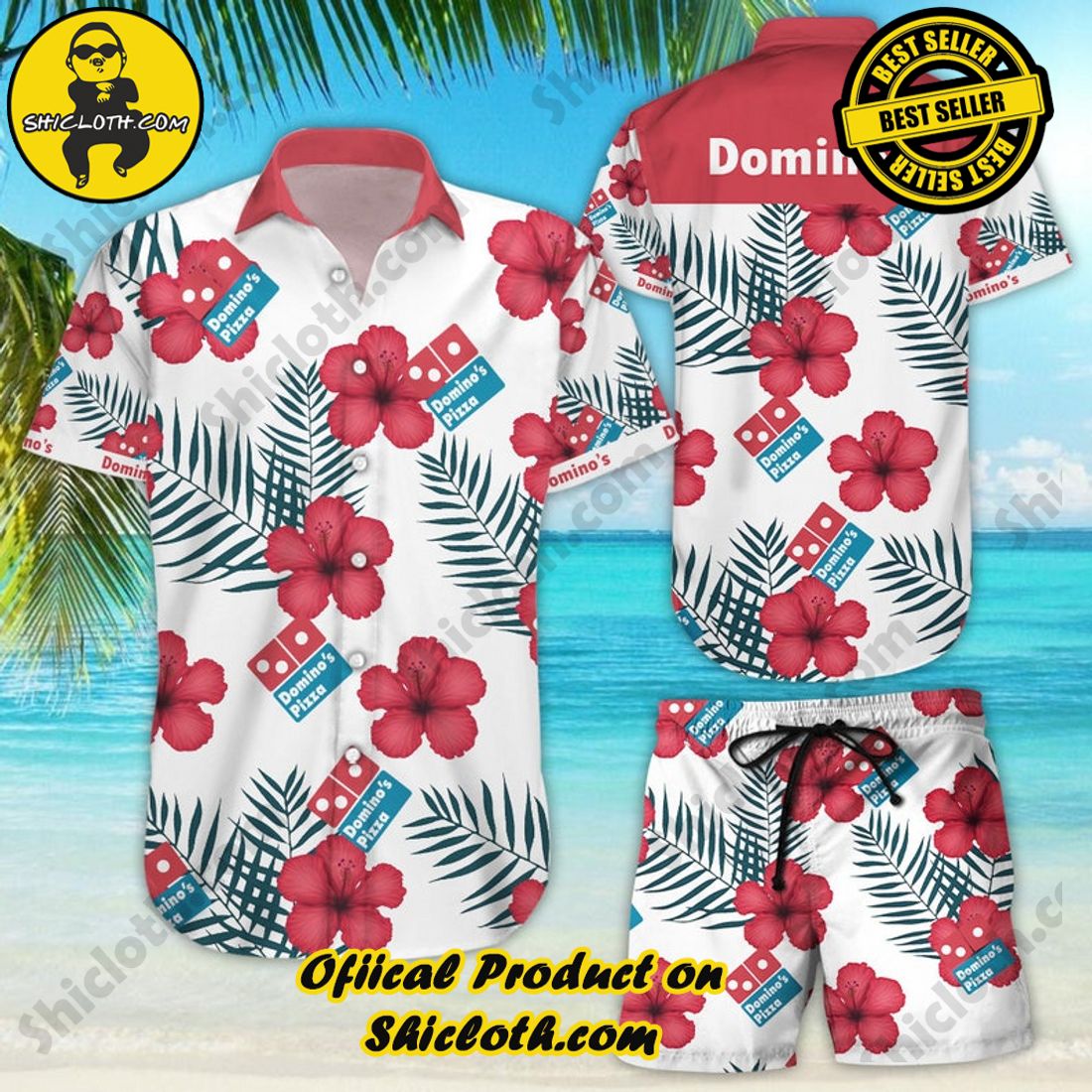 Dominos Pizza Hibiscus Aloha Hawaiian Shirt
