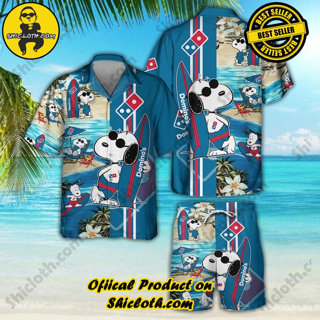 Dominos Pizza Snoopy Peanuts Blue Hawaiian Shirt