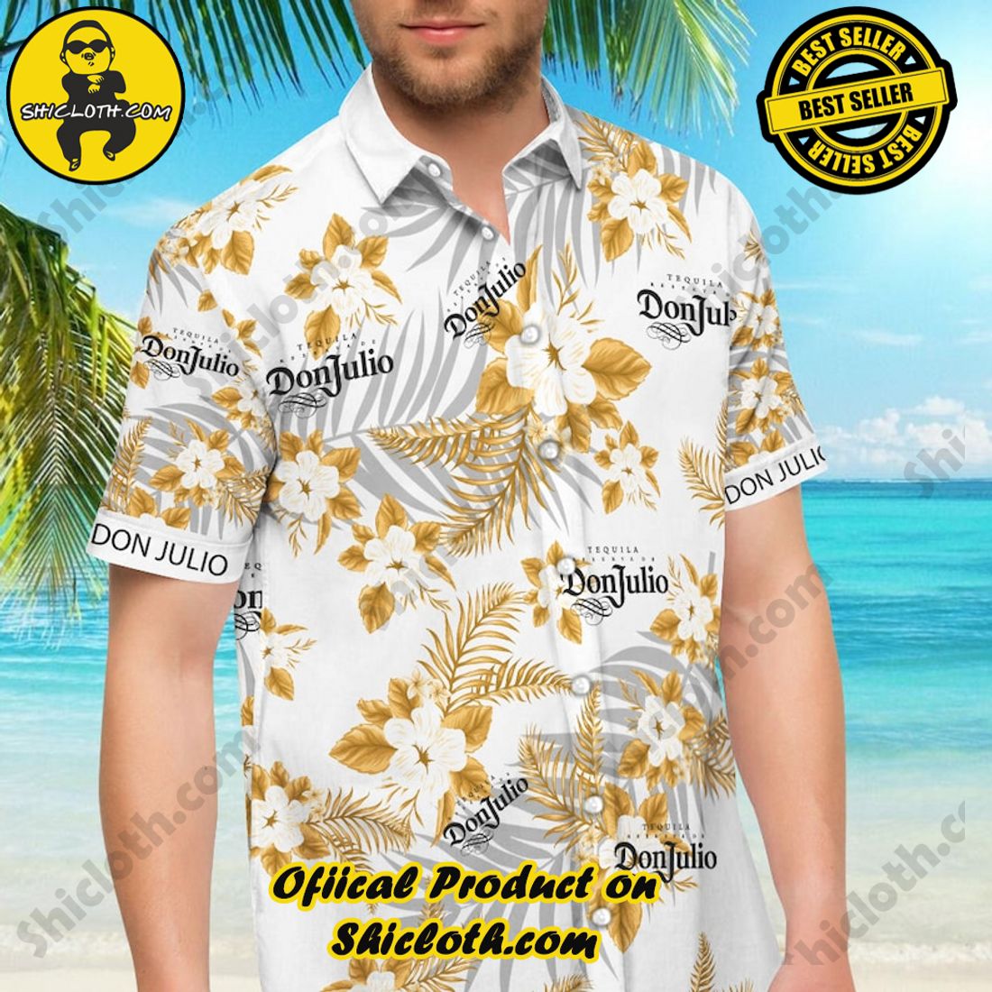 Alternative view of Don Julio Tequila Floral Aloha Yellow Hawaiian Shirt