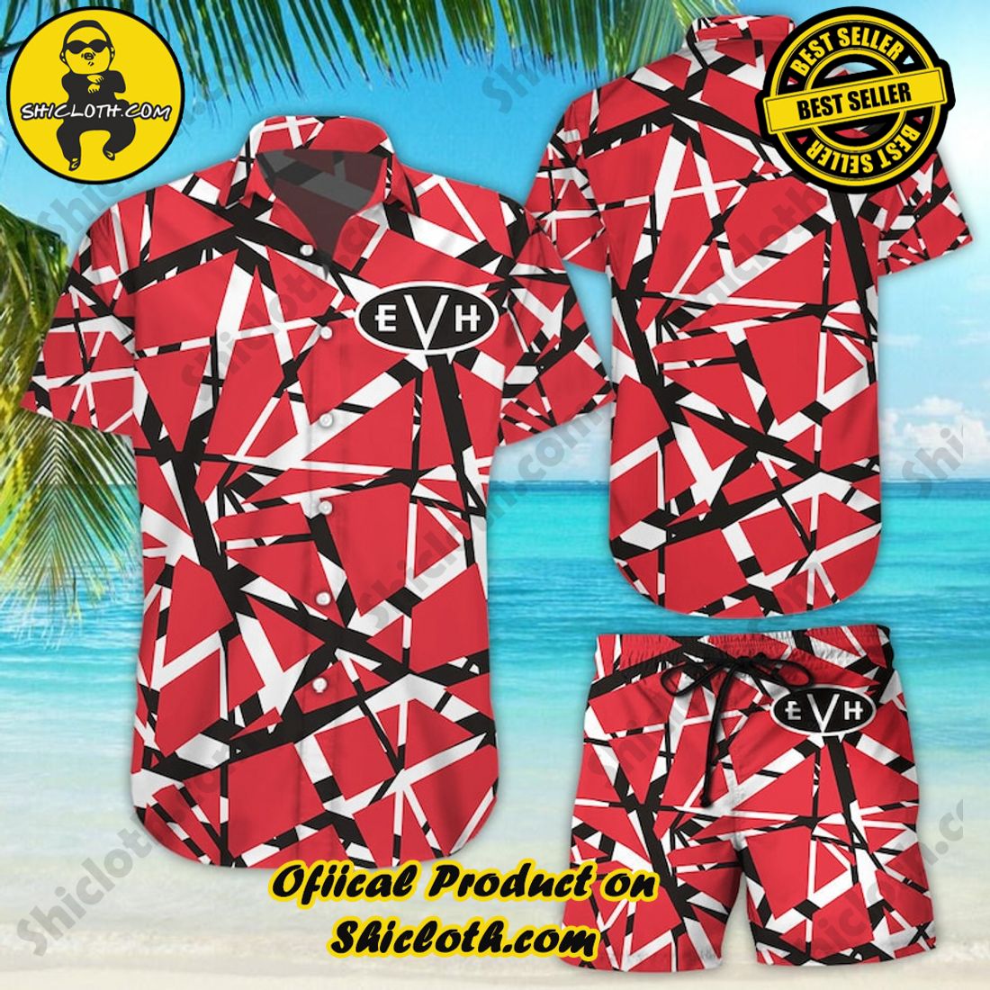Eddie Van Halen Aloha Red Hawaiian Shirt