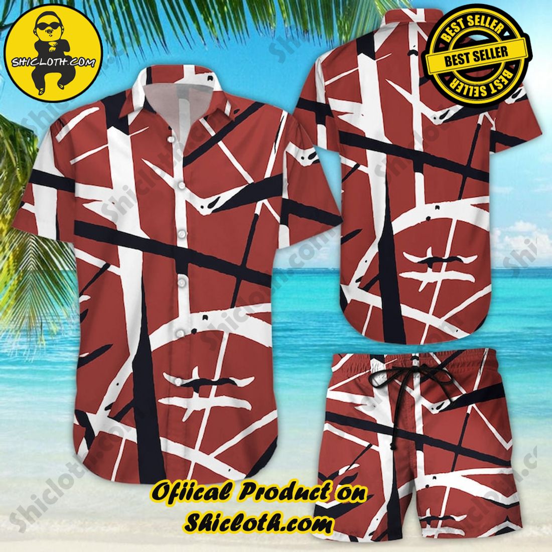 Eddie Van Halen Simple Red Hawaiian Shirt
