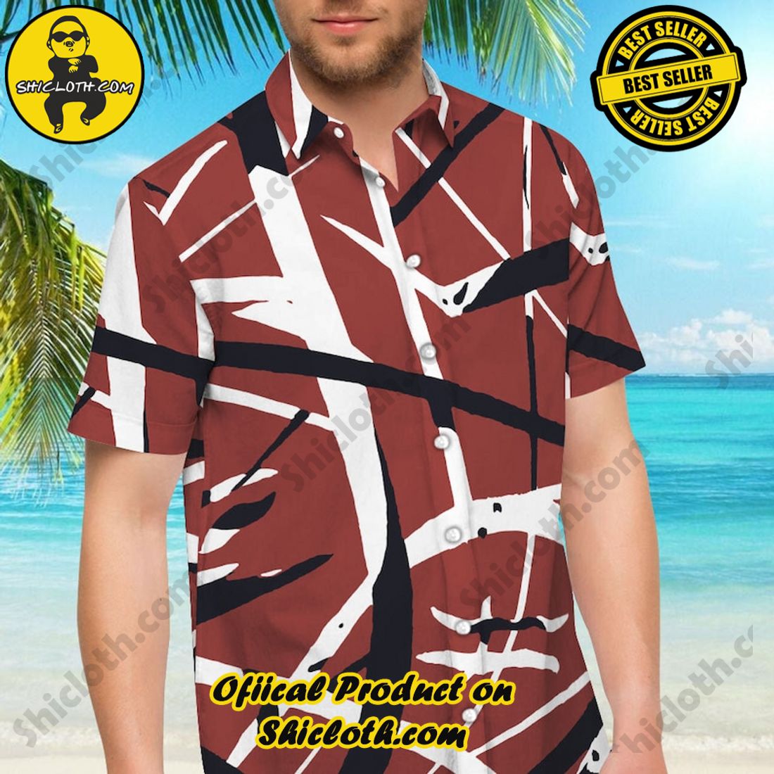 Alternative view of Eddie Van Halen Simple Red Hawaiian Shirt