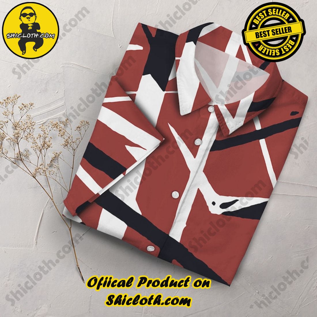 Eddie Van Halen Simple Red Hawaiian Shirt 3 Eddie Van Halen Simple Red Hawaiian Shirt - Image 3