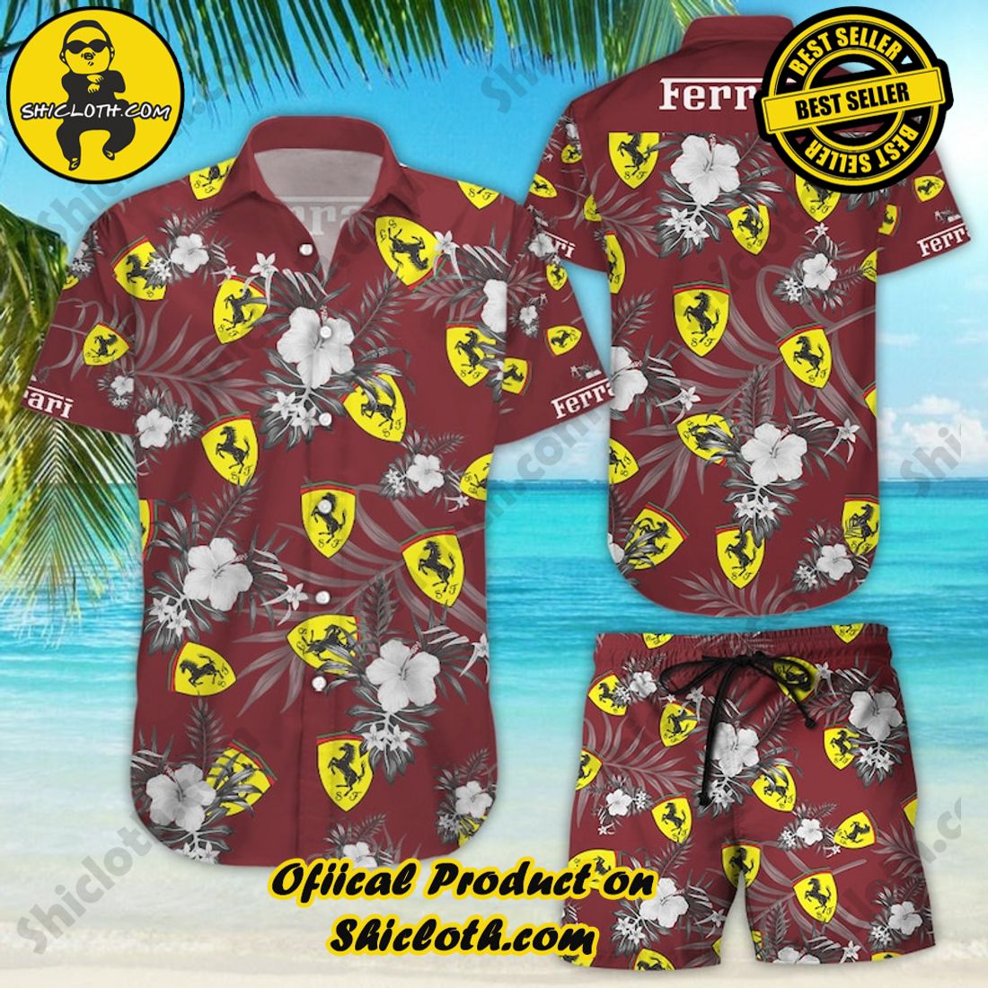 Ferrari Floral Red Hawaiian Shirt