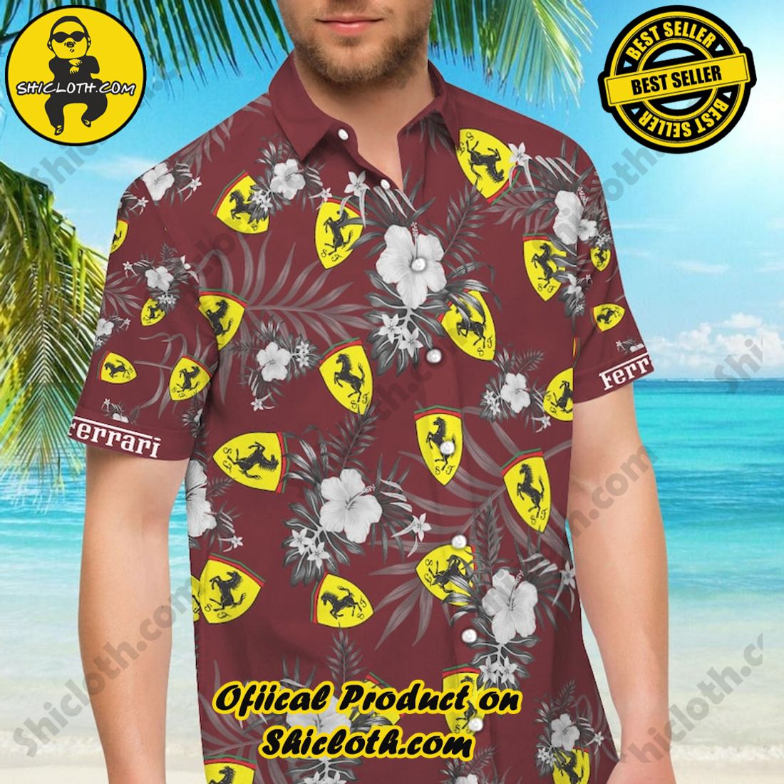 Alternative view of Ferrari Floral Red Hawaiian Shirt