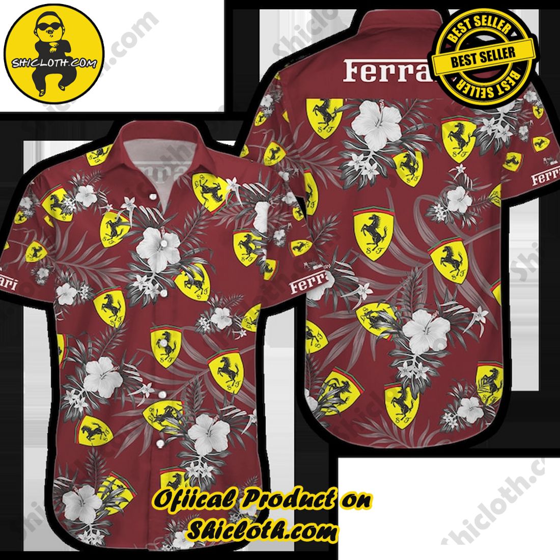 Ferrari Floral Red Hawaiian Shirt 5 Ferrari Floral Red Hawaiian Shirt - Image 5