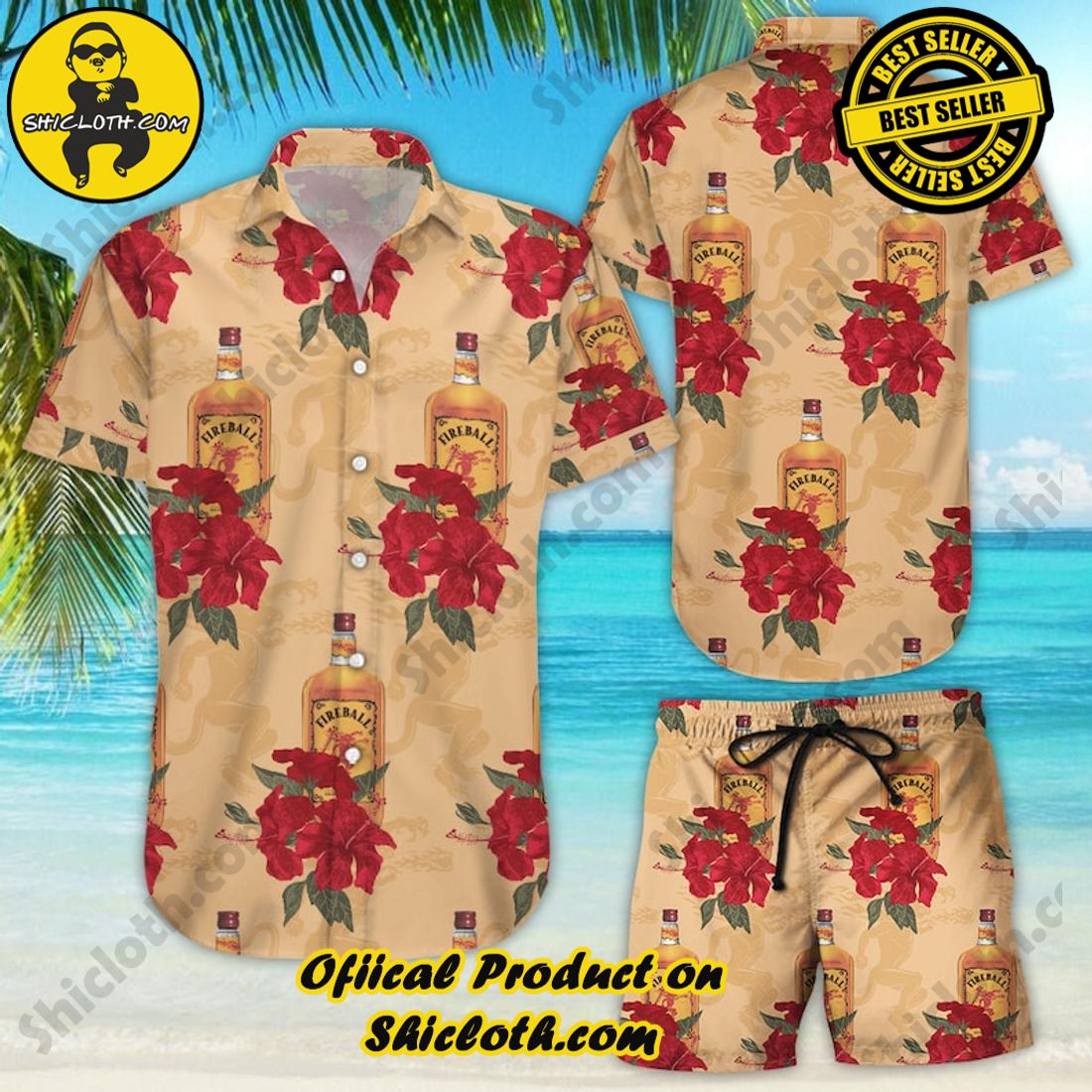 Fireball Cinnamon Whisky Floral Aloha Hawaiian Shirt