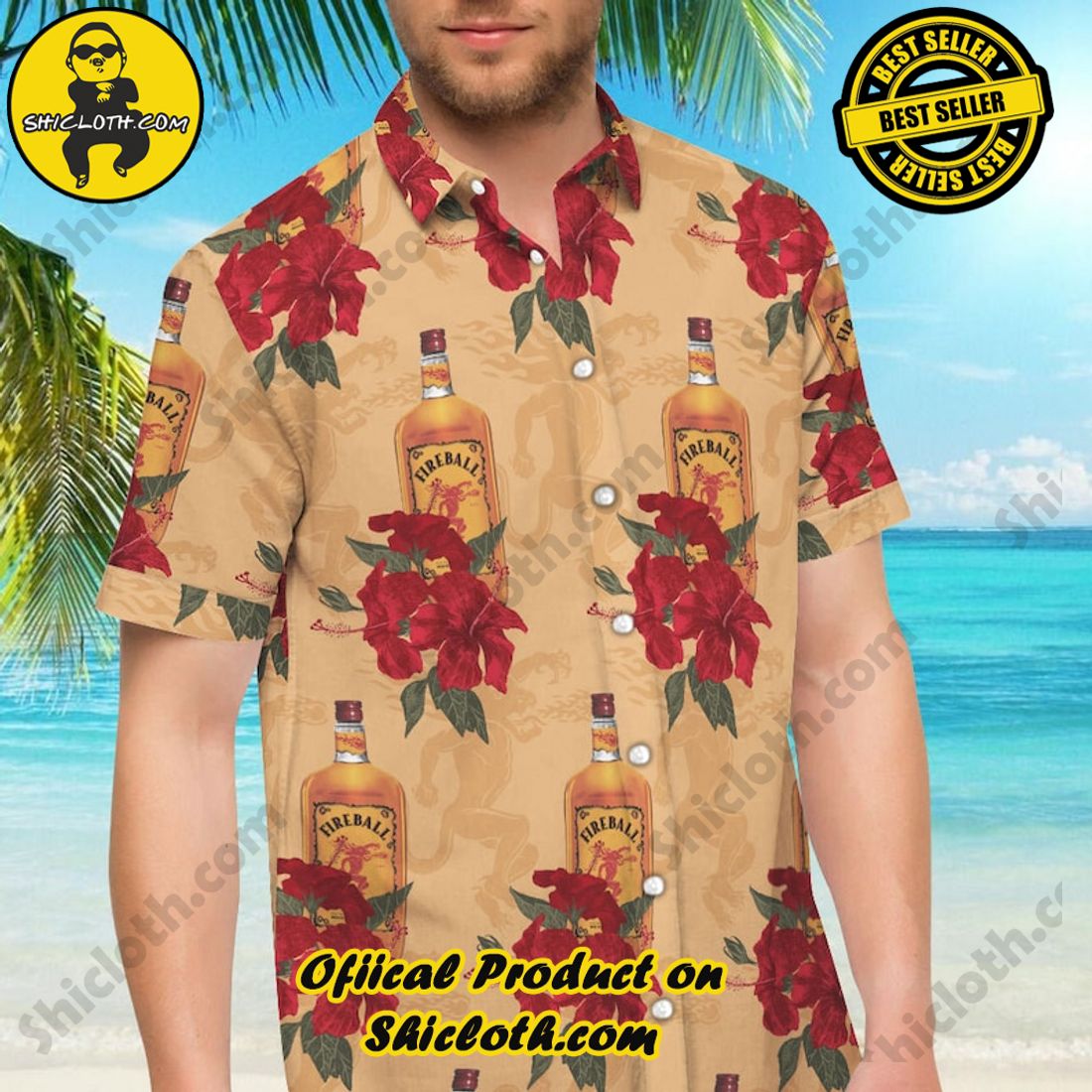 Alternative view of Fireball Cinnamon Whisky Floral Aloha Hawaiian Shirt