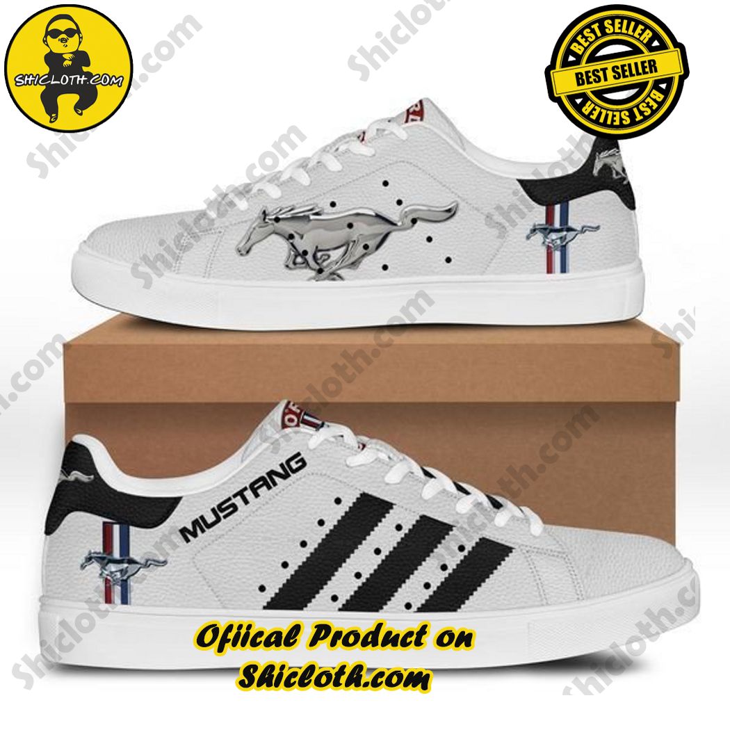 Best seller Stan Smith Shoes in Shicloth Store. Click here to buy !! 22 Ford Mustang White Black Stripes Stan Smith Shoes