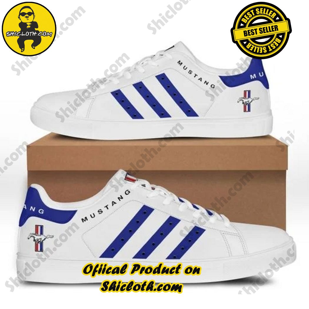 Best seller Stan Smith Shoes in Shicloth Store. Click here to buy !! 23 Ford Mustang White Blue Stripes Stan Smith Shoes