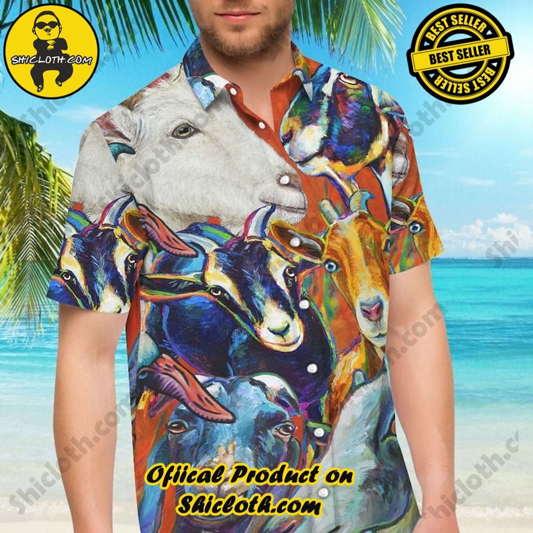 Alternative view of Goat Faces Aloha Colorful Hawaiian Shirt