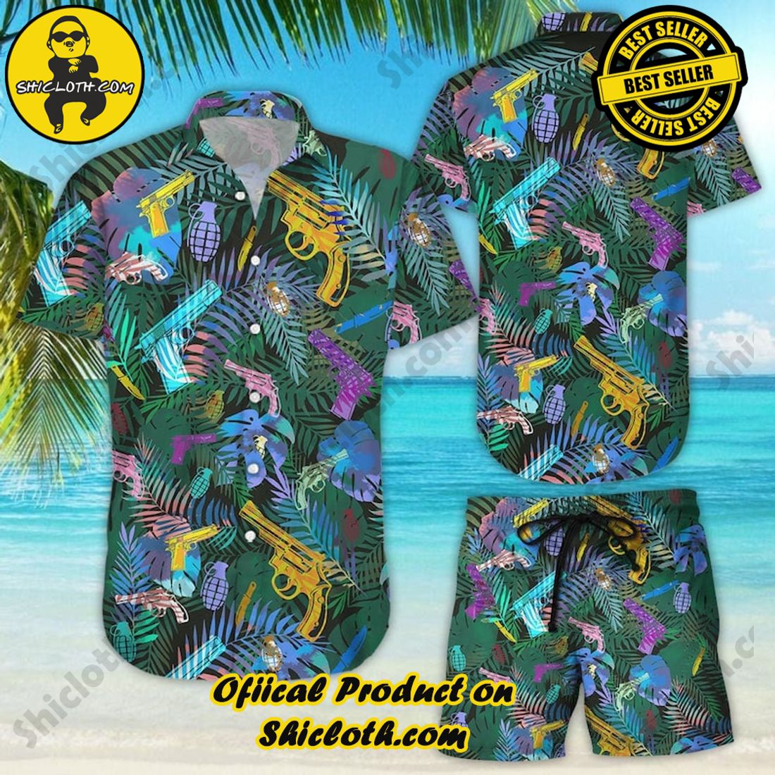 Golden Blue Gun Tropical Hawaiian Shirt