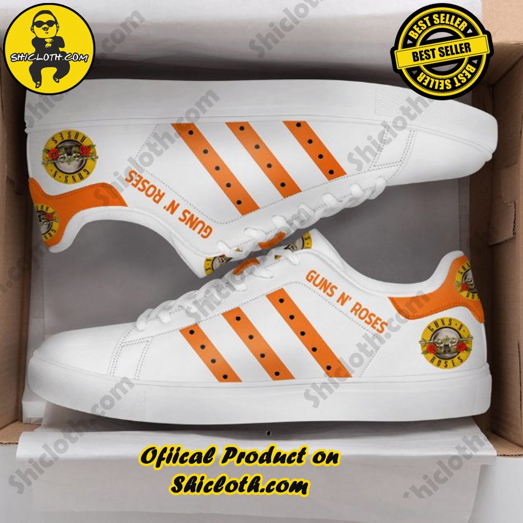 Best seller Stan Smith Shoes in Shicloth Store. Click here to buy !! 28 Guns N Roses Orange Stripes White Stan Smith Shoes