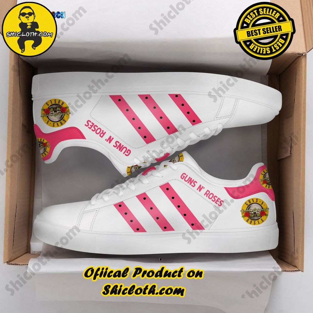 Best seller Stan Smith Shoes in Shicloth Store. Click here to buy !! 29 Guns N Roses Pink Stripes White Stan Smith Shoes