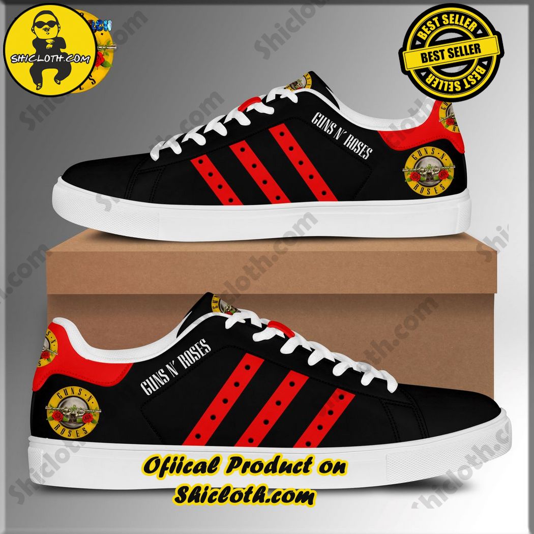 Best seller Stan Smith Shoes in Shicloth Store. Click here to buy !! 30 Guns N Roses Red Stripes Black Stan Smith Shoes