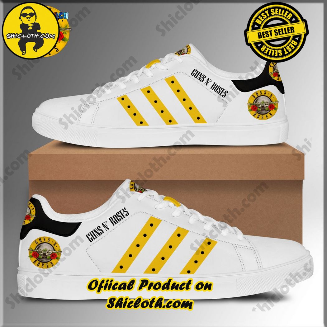 Best seller Stan Smith Shoes in Shicloth Store. Click here to buy !! 33 Guns N Roses Yellow Stripes White Stan Smith Shoes