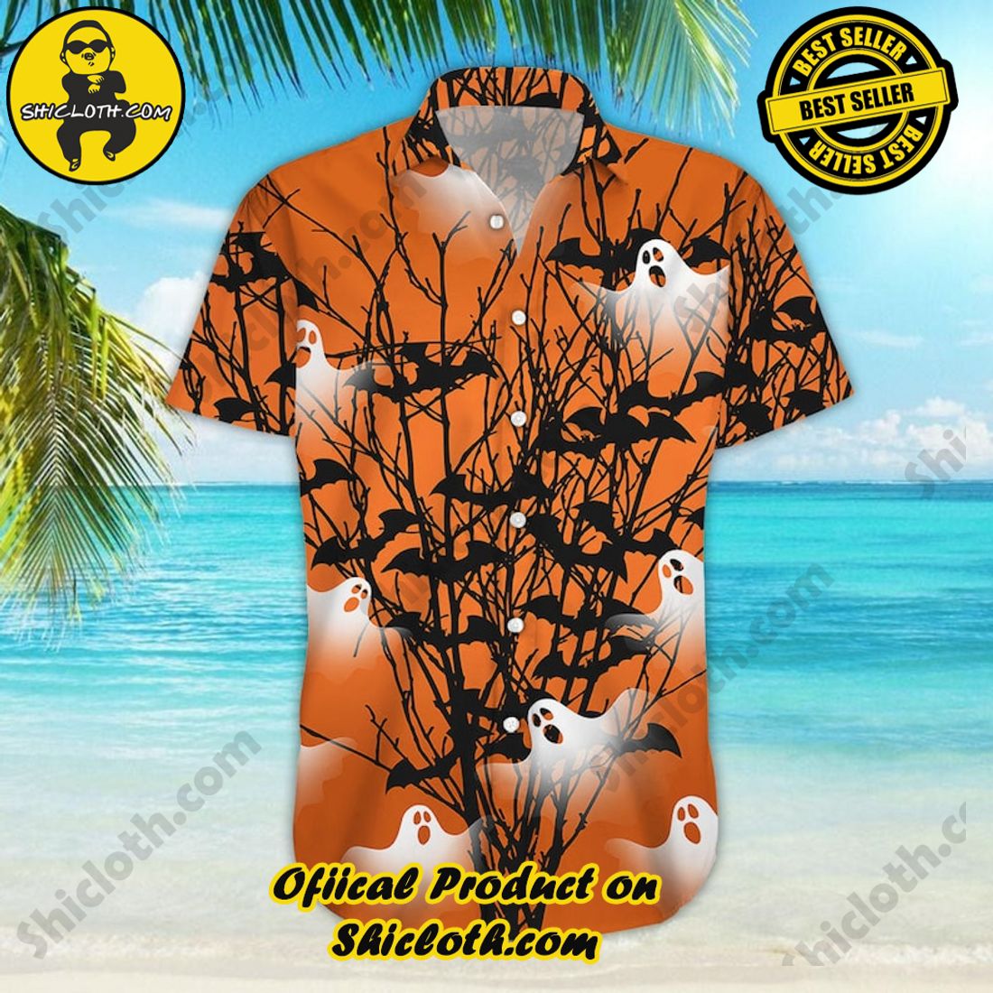 Halloween Tree Ghost Bat Orange Hawaiian Shirt 6 Halloween Tree Ghost Bat Orange Hawaiian Shirt - Image 6