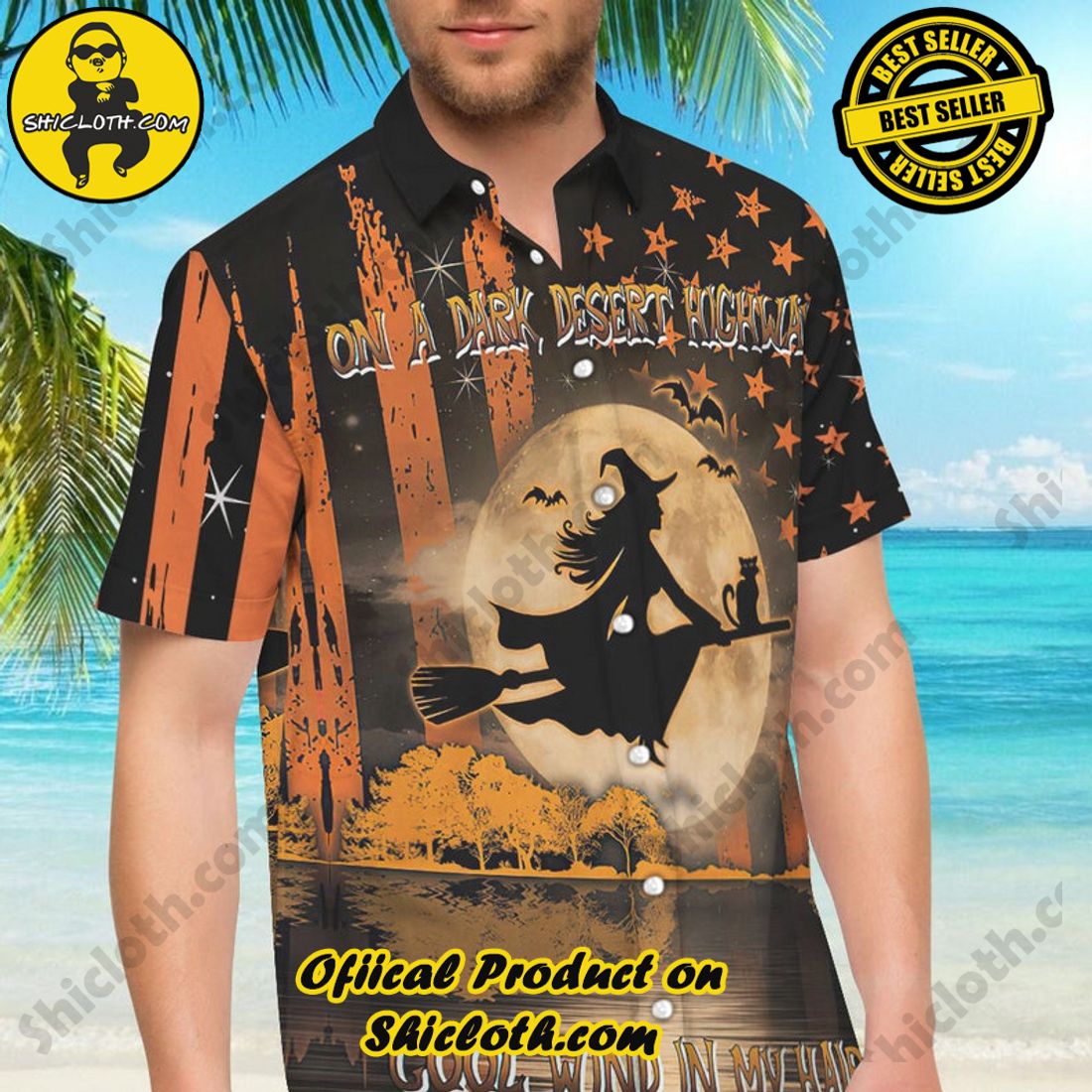 Alternative view of Halloween Witch On A Dark Desert Highway Hawaiian Shirt