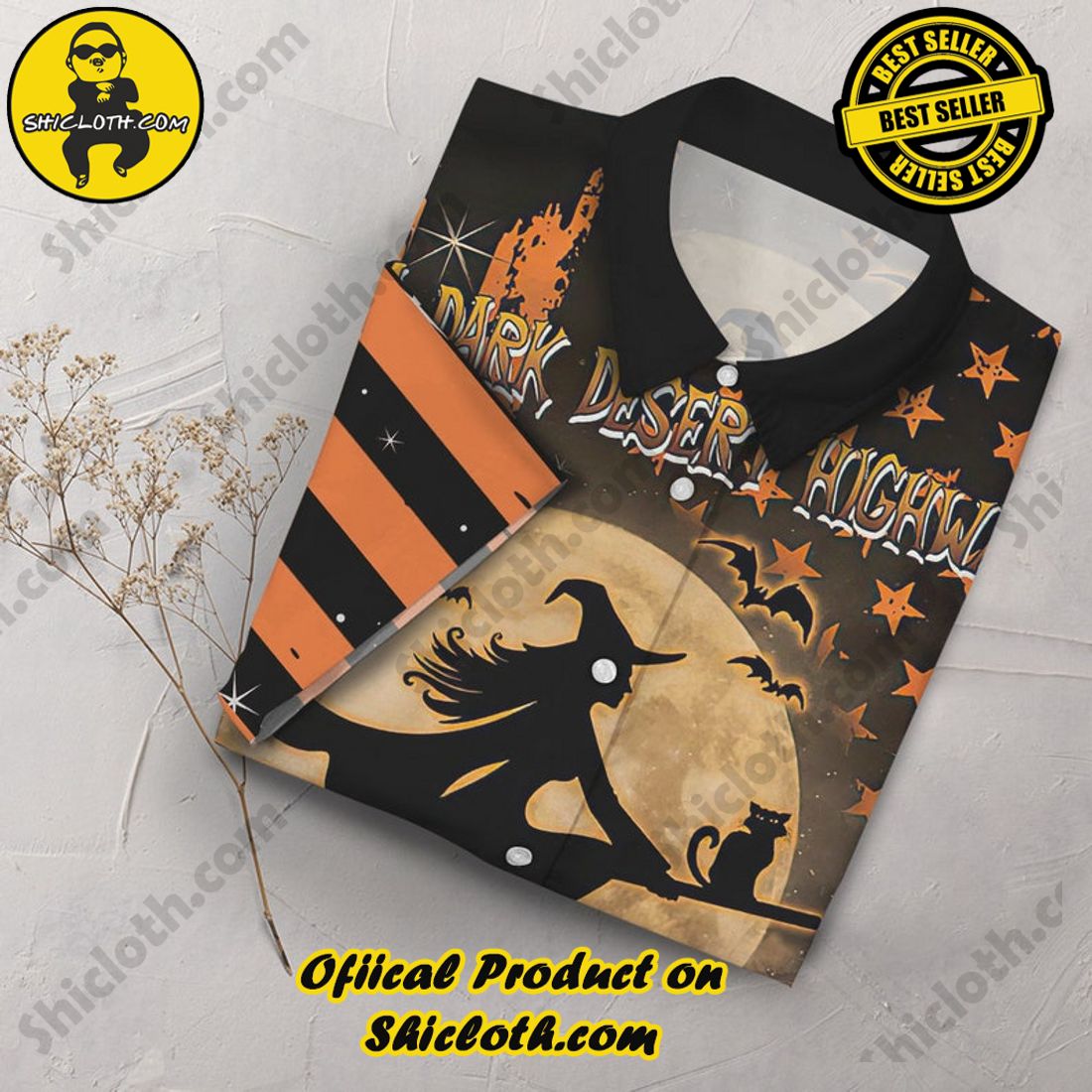 Halloween Witch On A Dark Desert Highway Hawaiian Shirt 3 Halloween Witch On A Dark Desert Highway Hawaiian Shirt - Image 3