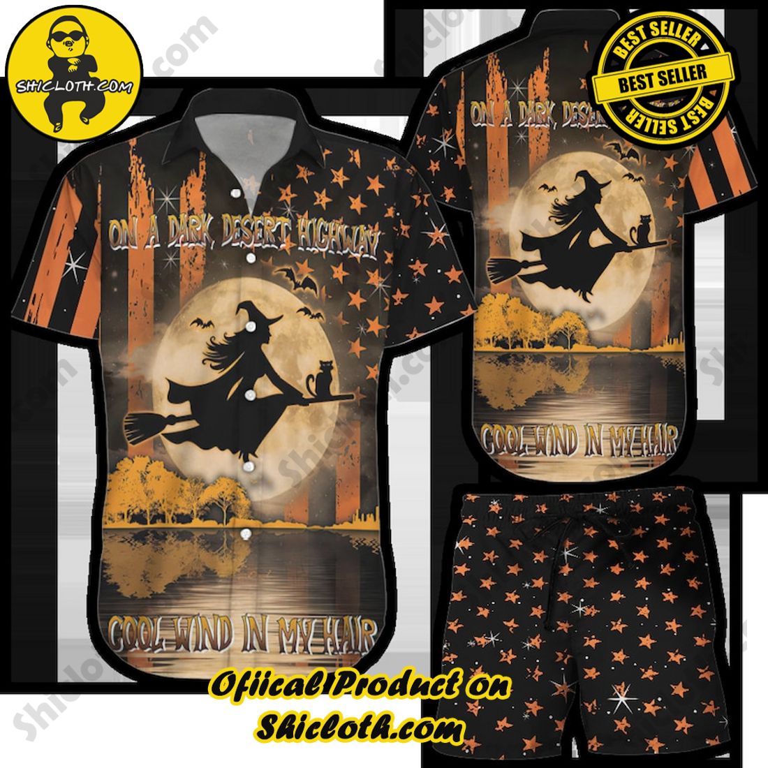 Halloween Witch On A Dark Desert Highway Hawaiian Shirt 4 Halloween Witch On A Dark Desert Highway Hawaiian Shirt - Image 4