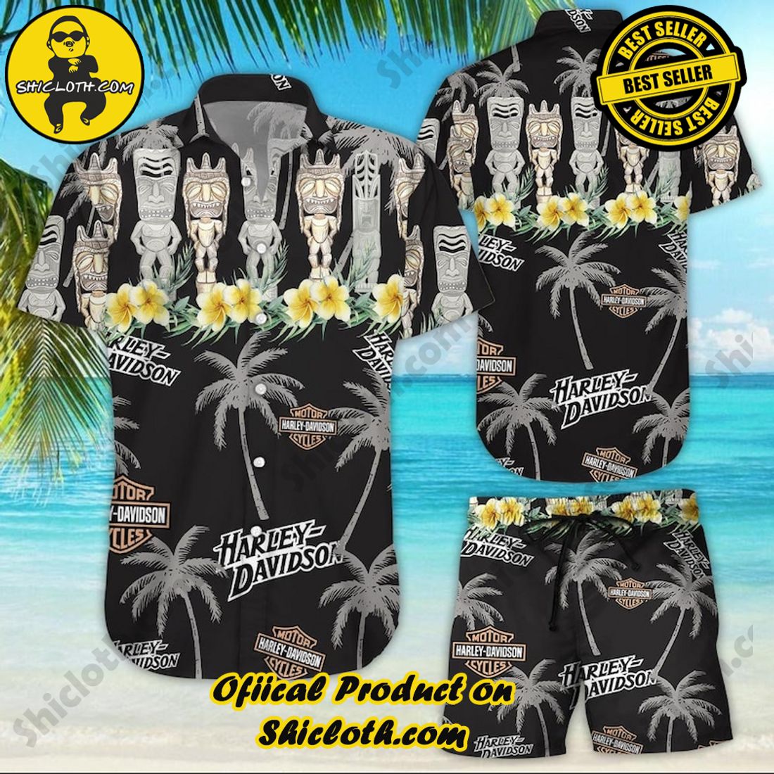 Harley Davidson Motorcycle Palm Tree Aloha Hawaiian Shirt