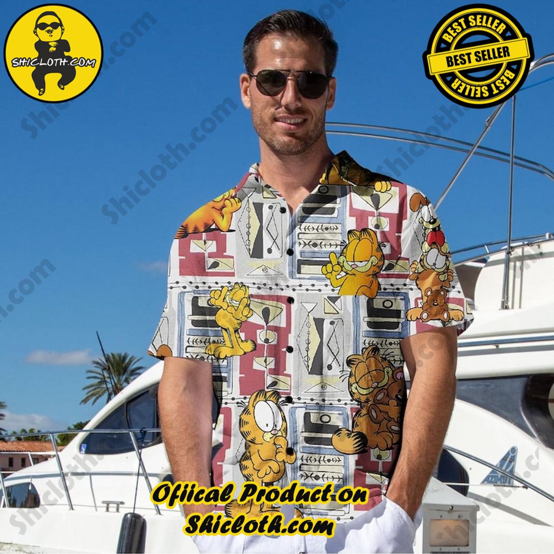 Alternative view of Hot Garfield Vintage Aloha Hawaiian Shirt