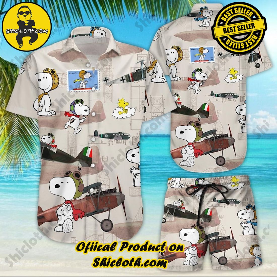 Hot Plane And Snoopy Peanuts Vintage Aloha Hawaiian Shirt