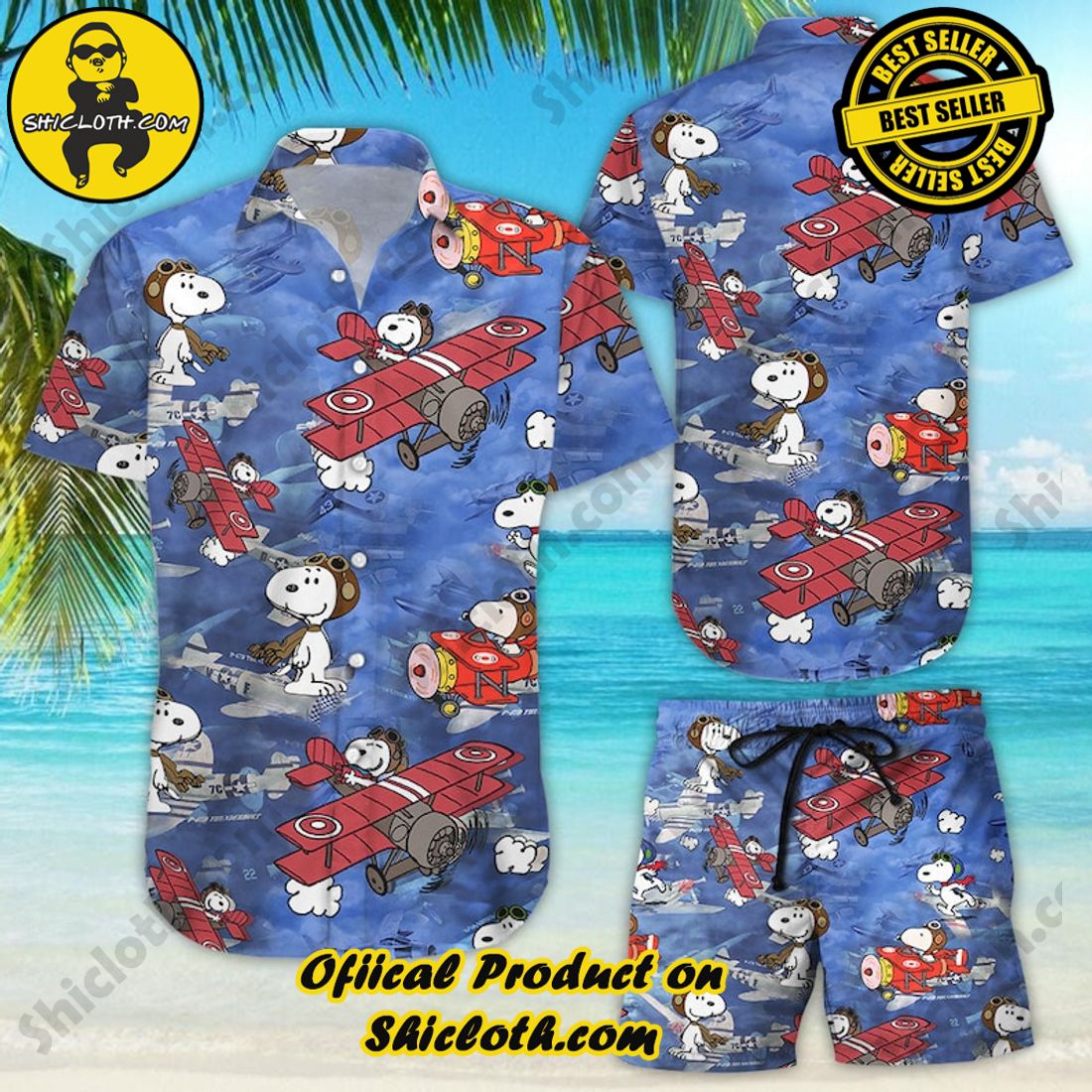 Hot Plane And Snoopy Vintage Peanuts Aloha Hawaiian Shirt And Short