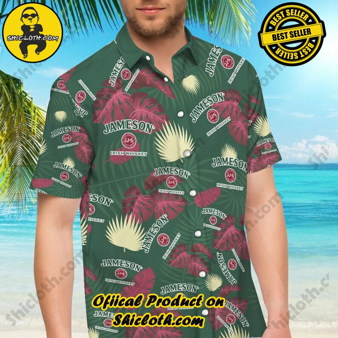 Alternative view of Jameson Irish Whiskey Floral Tropical Green Hawaiian Shirt
