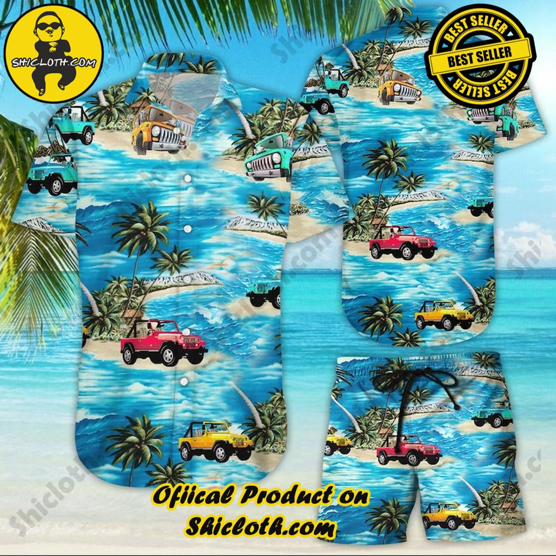 Jeeps Palm Tree Tropical Blue Hawaiian Shirt