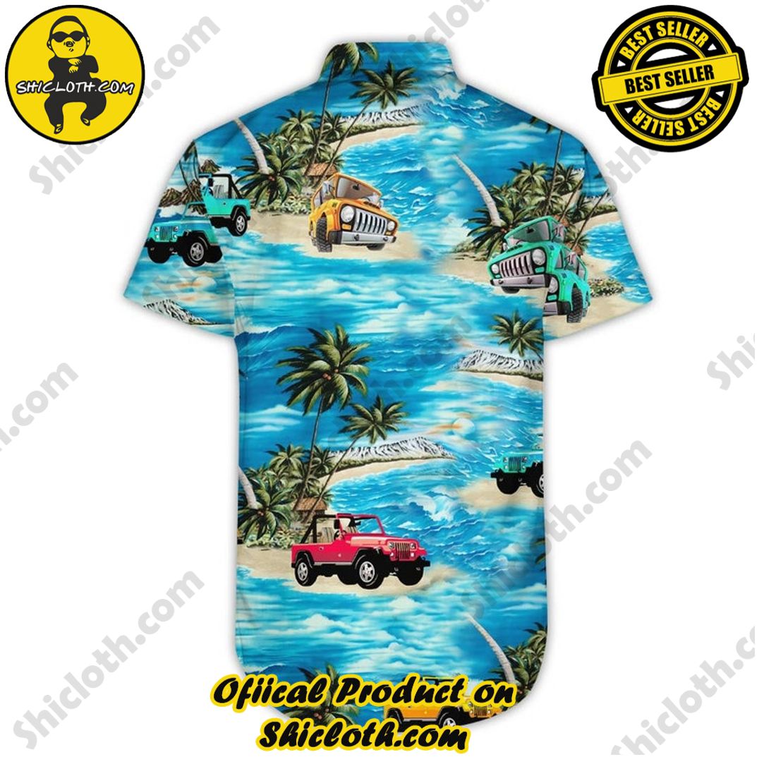 Alternative view of Jeeps Palm Tree Tropical Blue Hawaiian Shirt